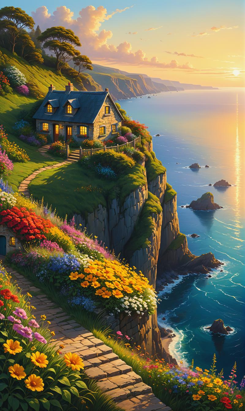 02173-1362540990-A breathtaking digital painting depicting a small countryside cottage perched on the edge of a towering cliff overlooking a vast.png